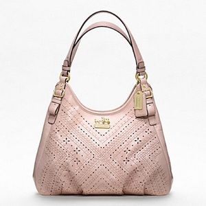 Coach MADISON MAGGIE SHOULDER BAG IN CRISS CROSS LEATHER (19839) BRASS/BLUSH